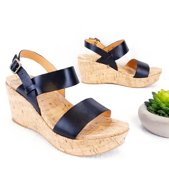 KORK-EASE AUSTIN BLACK LEATHER WEDGE SANDAL - Picture 7 of 16